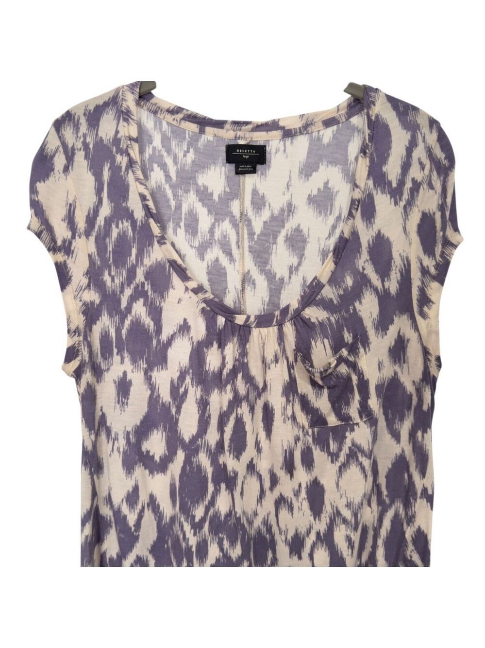 Anthropologie Deletta Sz L Ikat‎ Tunic Tee Lavender Purple Cream Cap Sleeve
